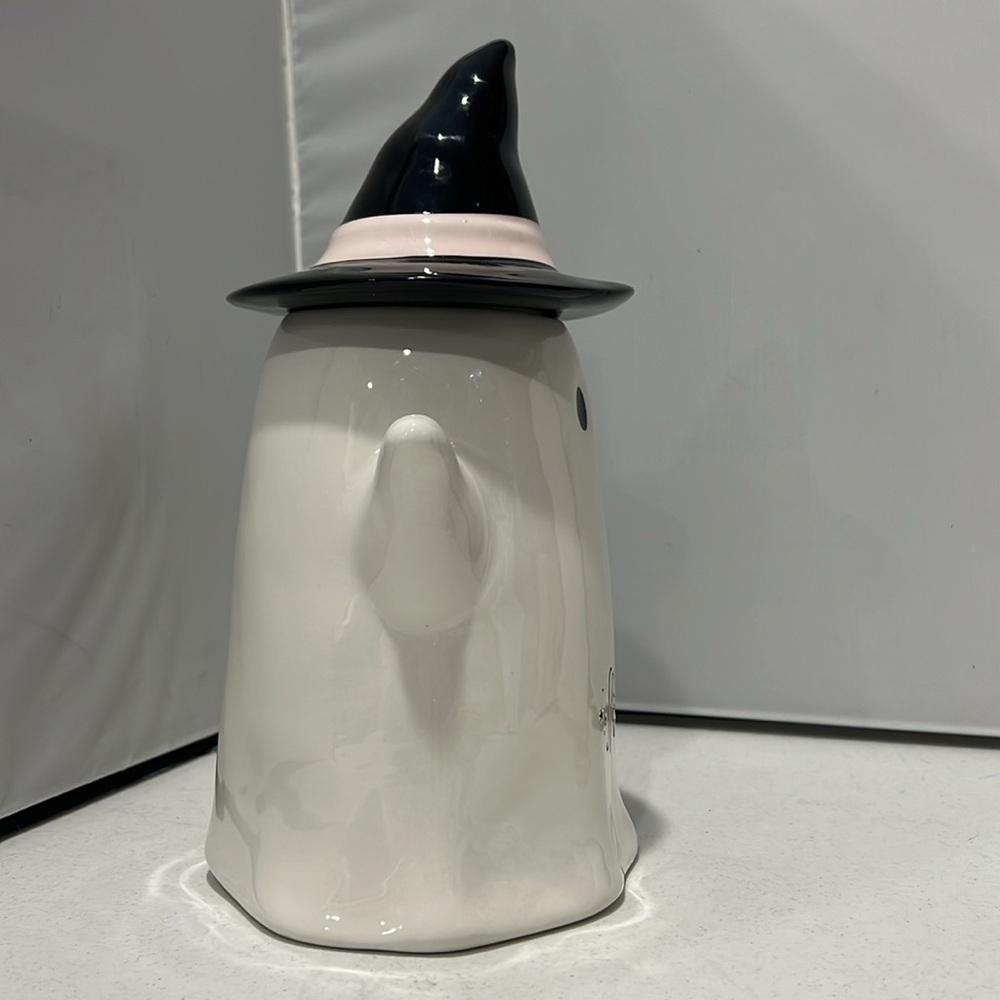 ✨NEW👻Rae Dunn 2024 Spooky Ghost with Witch Hat Cookie Jar Canister🖤 - Picture 4 of 8